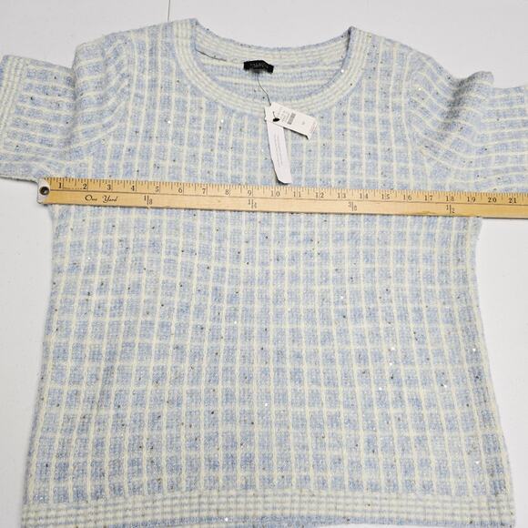 Talbots M Crewneck Sweater Sequin Plaid Blue Short Sleeve Preppy Academic NWT - Picture 11 of 12